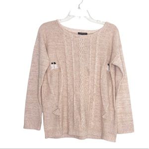 Color Block cream Knit Wool Blend Pull Over Sweater Women’s Size Medium